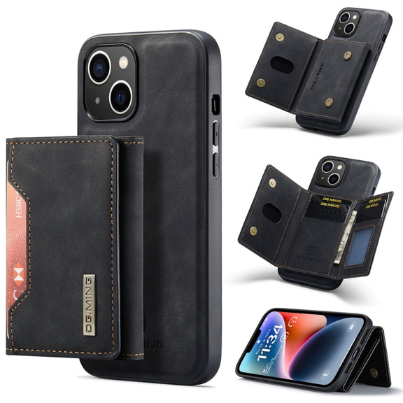 For iPhone 14 DG.MING M2 Series 3-Fold Card Bag Leather Case(Black)