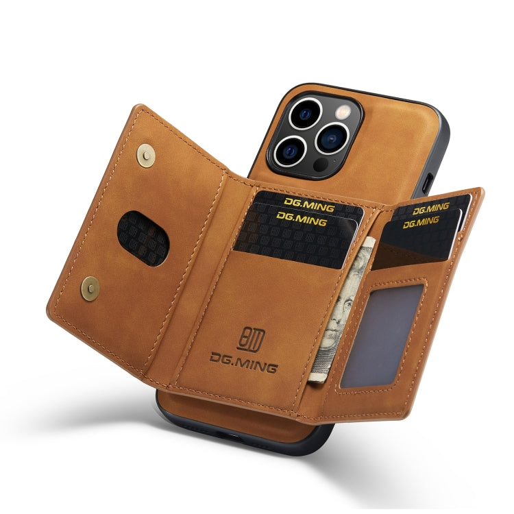 For iPhone 14 Pro DG.MING M2 Series 3-Fold Card Bag Leather Case(Brown)