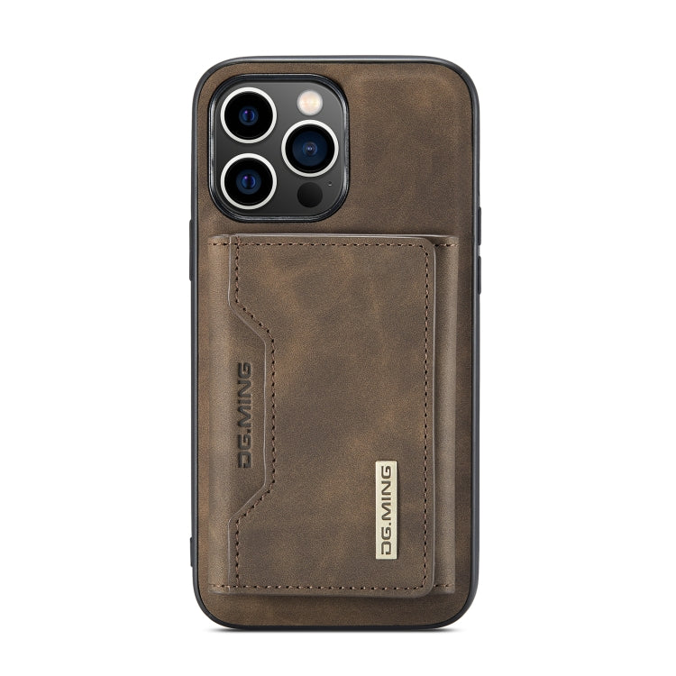 For iPhone 14 Pro DG.MING M2 Series 3-Fold Card Bag Leather Case(Coffee)