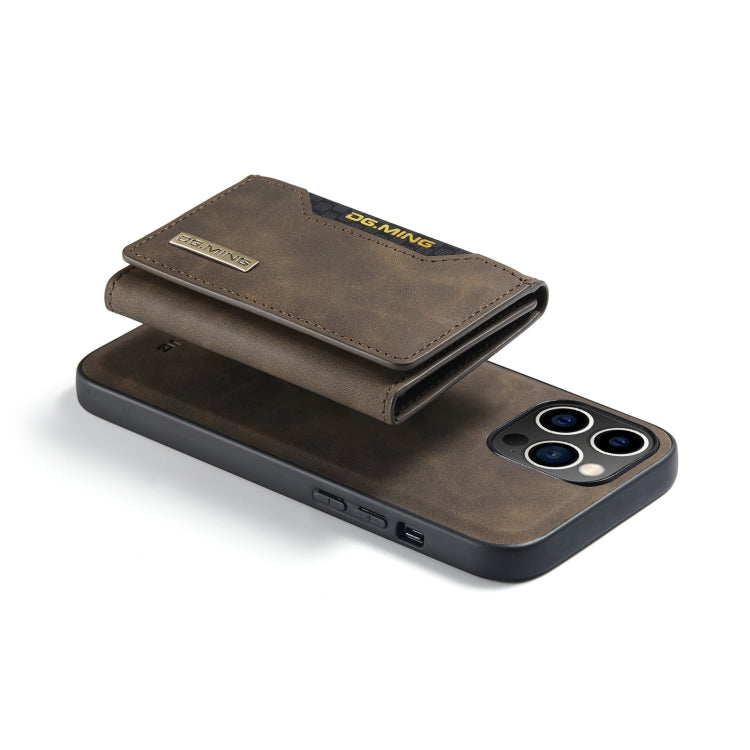 For iPhone 14 Pro DG.MING M2 Series 3-Fold Card Bag Leather Case(Coffee)