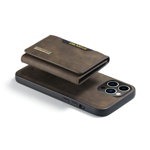 For iPhone 14 Pro DG.MING M2 Series 3-Fold Card Bag Leather Case(Coffee)