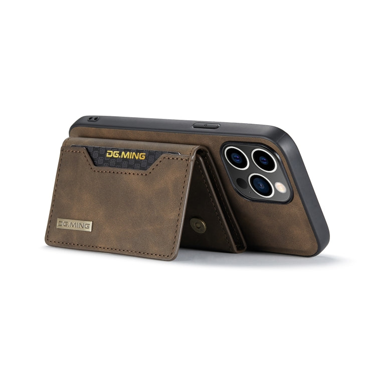 For iPhone 14 Pro Max DG.MING M2 Series 3-Fold Card Bag Leather Case(Coffee)