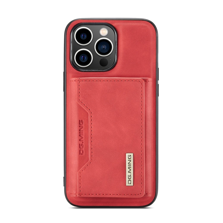 For iPhone 14 Pro Max DG.MING M2 Series 3-Fold Card Bag Leather Case(Red)