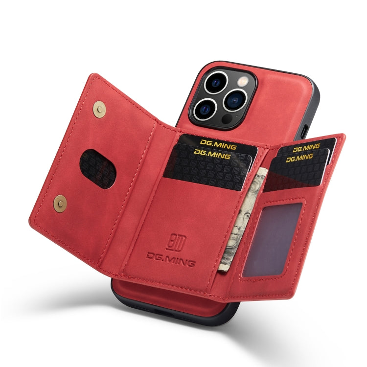 For iPhone 14 Pro Max DG.MING M2 Series 3-Fold Card Bag Leather Case(Red)