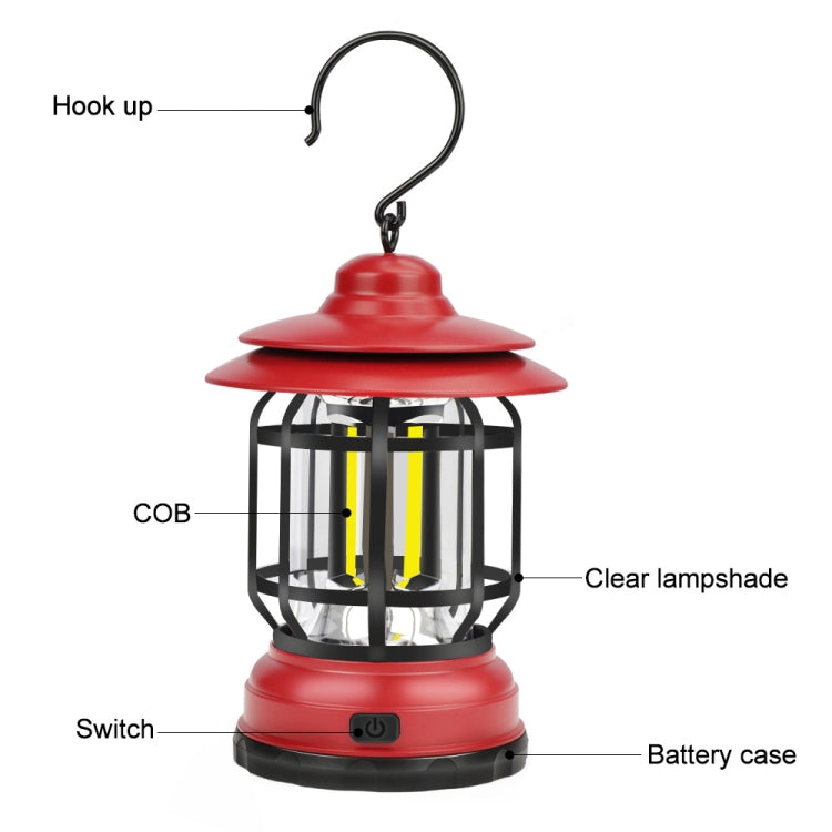 Portable Retro Hanging Lamp Lantern Camping Tent Light, Type:USB Charging(Red)