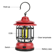 Portable Retro Hanging Lamp Lantern Camping Tent Light, Type:USB Charging(Red)