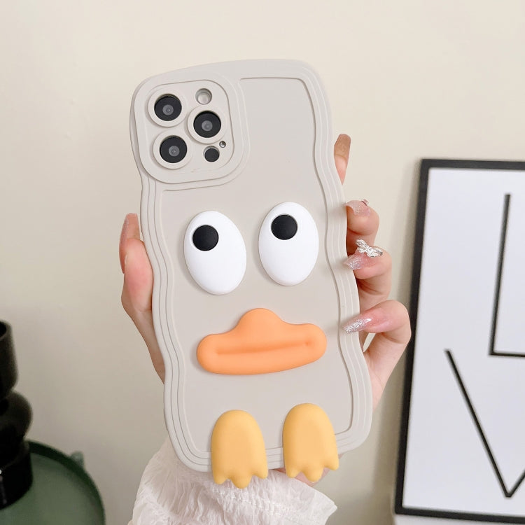 For iPhone 14 Plus Wave Edge Big Duck Silicone Phone Case with Wristband(White)