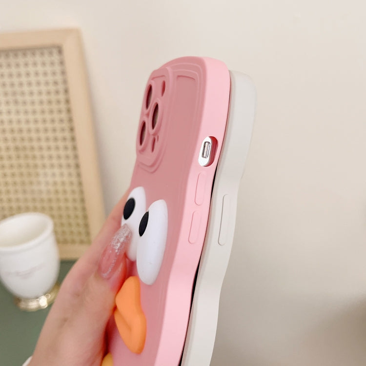 For iPhone 14 Plus Wave Edge Big Duck Silicone Phone Case with Wristband(White)