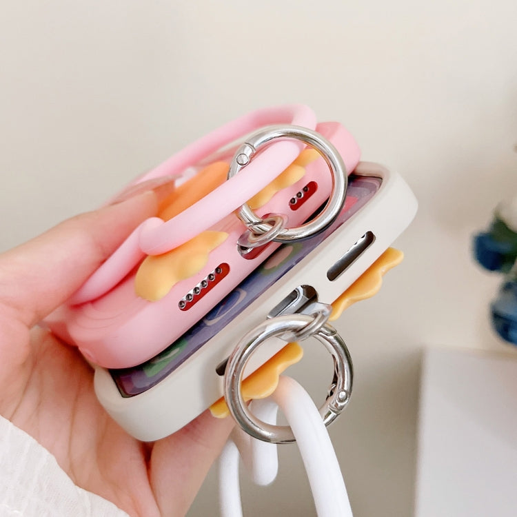 For iPhone 14 Plus Wave Edge Big Duck Silicone Phone Case with Wristband(White)