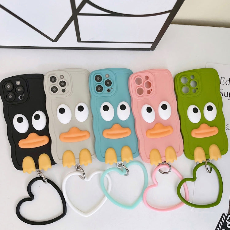 For iPhone 14 Plus Wave Edge Big Duck Silicone Phone Case with Wristband(White)