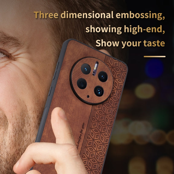 For Huawei Mate 50 Pro AZNS 3D Embossed Skin Feel Phone Case(Brown)