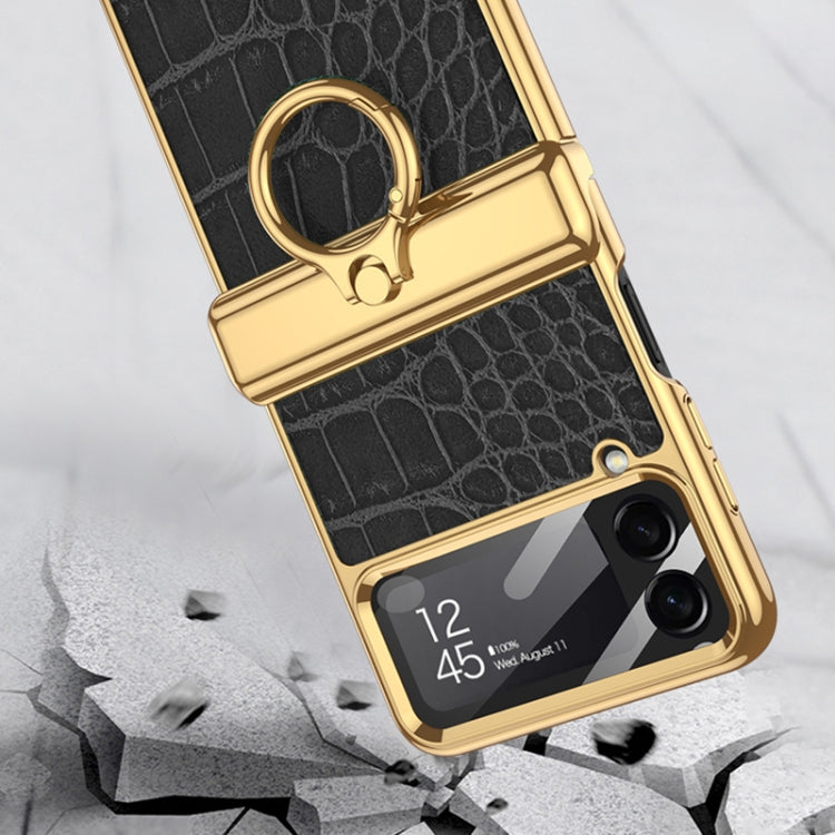 For Samsung Galaxy Z Flip4 GKK Integrated Plating + Leather Flip Phone Case(Crocodile Black)