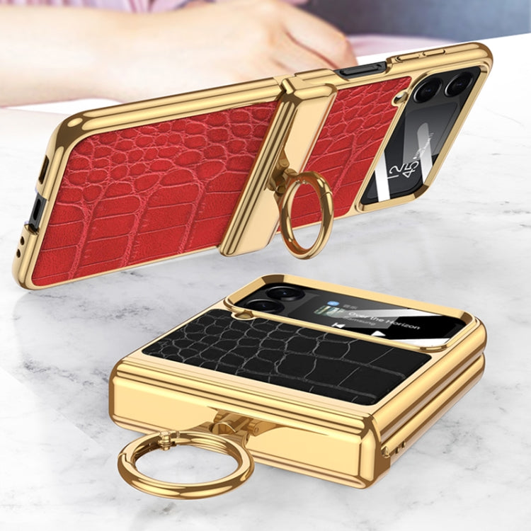 For Samsung Galaxy Z Flip4 GKK Integrated Plating + Leather Flip Phone Case(Crocodile Black)