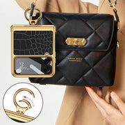 For Samsung Galaxy Z Flip4 GKK Integrated Plating + Leather Flip Phone Case(Crocodile Black)