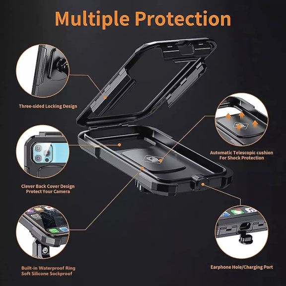 Kewig M18L-A2 Motorcycle / Bicycle Rearview Mirror Wireless Charging Water-resistant Box Mobile Phone Holder