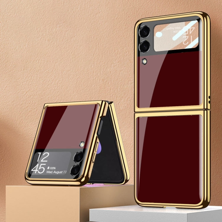 For Samsung Galaxy Z Flip4 GKK Integrated Electroplating Painted Glass Phone Case(Wine Red)