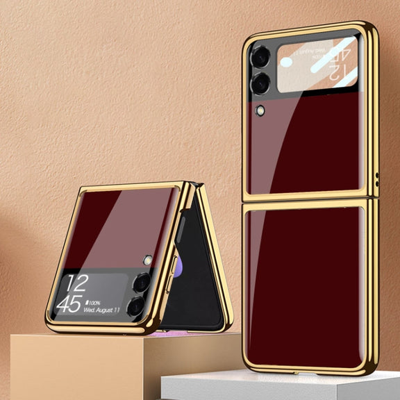 For Samsung Galaxy Z Flip4 GKK Integrated Electroplating Painted Glass Phone Case(Wine Red)