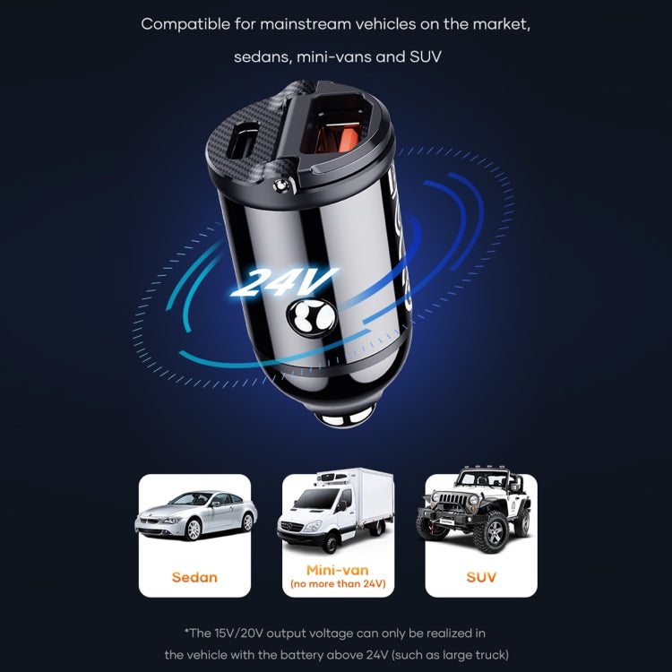 ROCK C13-F H18 Mini Portable Dual Port USB + USB-C / Type-C Car Fast Charger