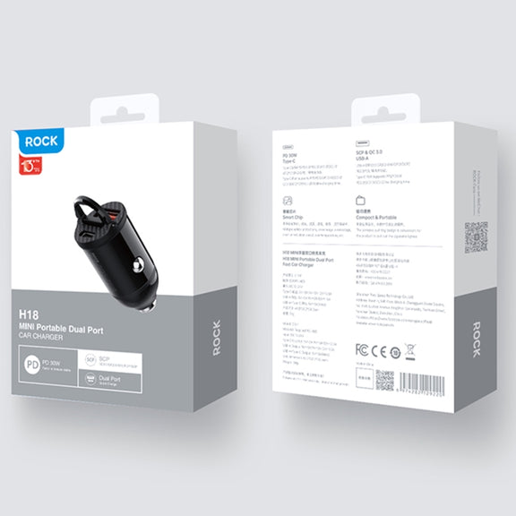 ROCK C13-F H18 Mini Portable Dual Port USB + USB-C / Type-C Car Fast Charger