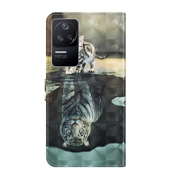For Xiaomi Poco F4 3D Painting Pattern TPU + PU Phone Case(Cat Tiger)