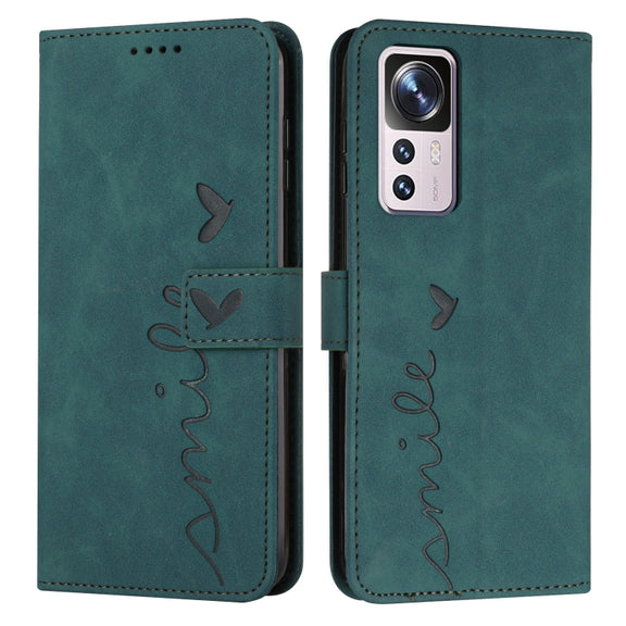 For Xiaomi 12T/12T Pro/Redmi K50 Ultra Skin Feel Heart Pattern Leather Phone Case(Green)