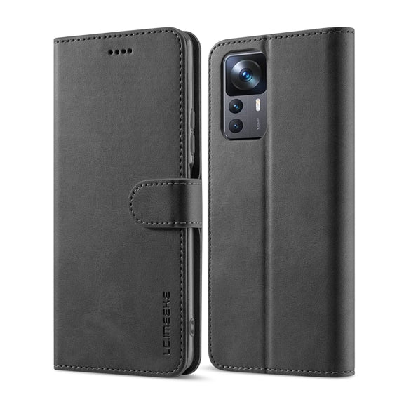 For Xiaomi 12T / 12T Pro LC.IMEEKE Calf Texture Leather Phone Case(Black)