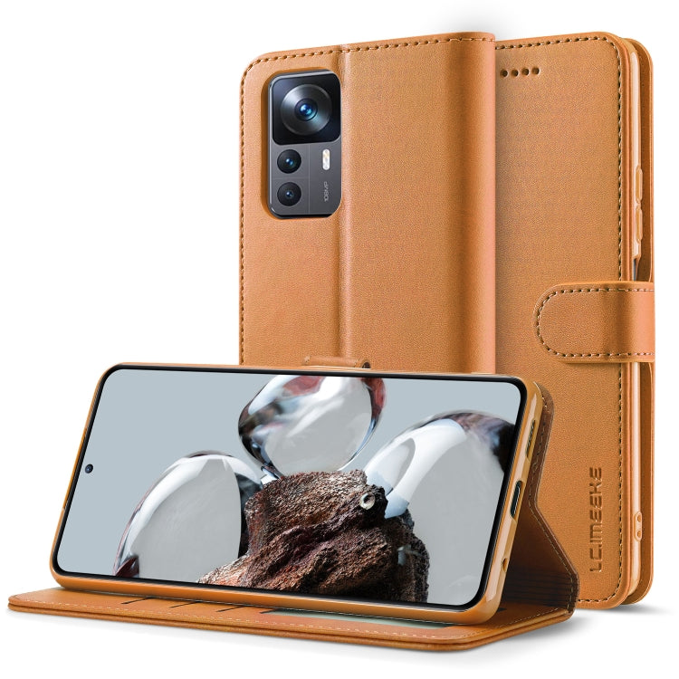 For Xiaomi 12T / 12T Pro LC.IMEEKE Calf Texture Leather Phone Case(Yellow)