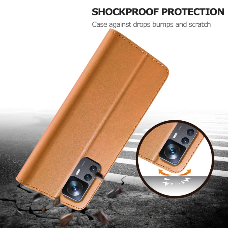 For Xiaomi 12T / 12T Pro LC.IMEEKE Calf Texture Leather Phone Case(Yellow)