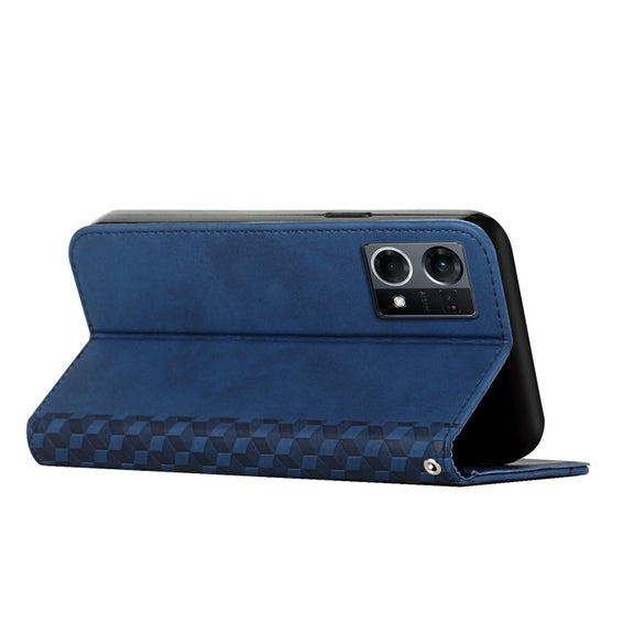 For OPPO Reno7 4G Global/F21 Pro 4G Diamond Splicing Skin Feel Magnetic Leather Phone Case(Blue)