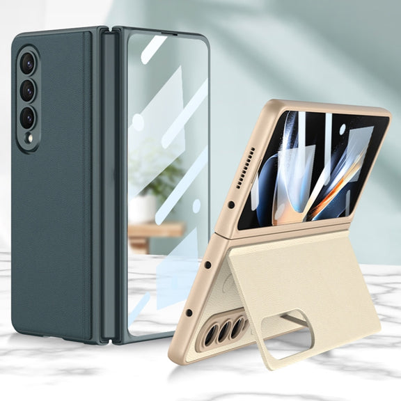 For Samsung Galaxy Z Fold4 GKK Integrated Ultra-thin Folding Leather Phone Case with Stand(Carbon Fiber)