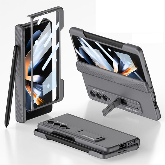 For Samsung Galaxy Z Fold4 GKK Integrated Magnetic Folding Phone Case with Pen Slot(Grey)