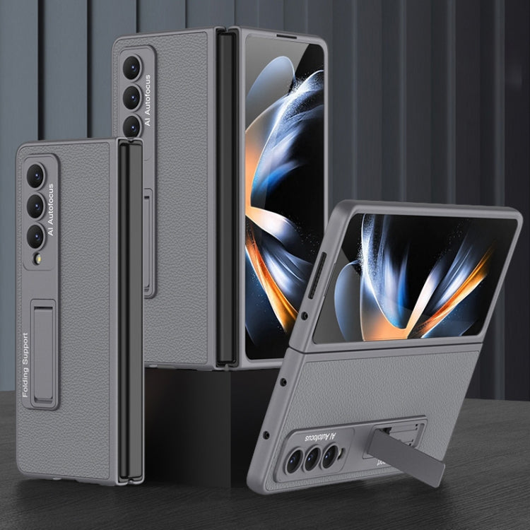For Samsung Galaxy Z Fold4 GKK Ultra-thin Plain Leather Full Phone Case with Stand(Grey)