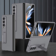 For Samsung Galaxy Z Fold4 GKK Ultra-thin Plain Leather Full Phone Case with Stand(Grey)