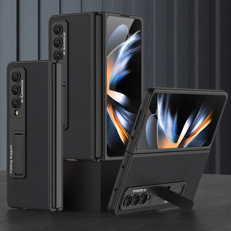 For Samsung Galaxy Z Fold4 GKK Ultra-thin Plain Leather Full Phone Case with Stand(Black)