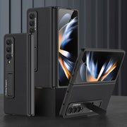 For Samsung Galaxy Z Fold4 GKK Ultra-thin Plain Leather Full Phone Case with Stand(Black)