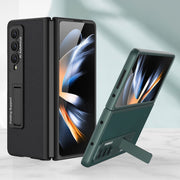 For Samsung Galaxy Z Fold4 GKK Ultra-thin Plain Leather Full Phone Case with Stand(Black)