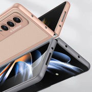 For Samsung Galaxy Z Fold4 GKK Ultra-thin Plain Leather Full Phone Case with Stand(Grey)