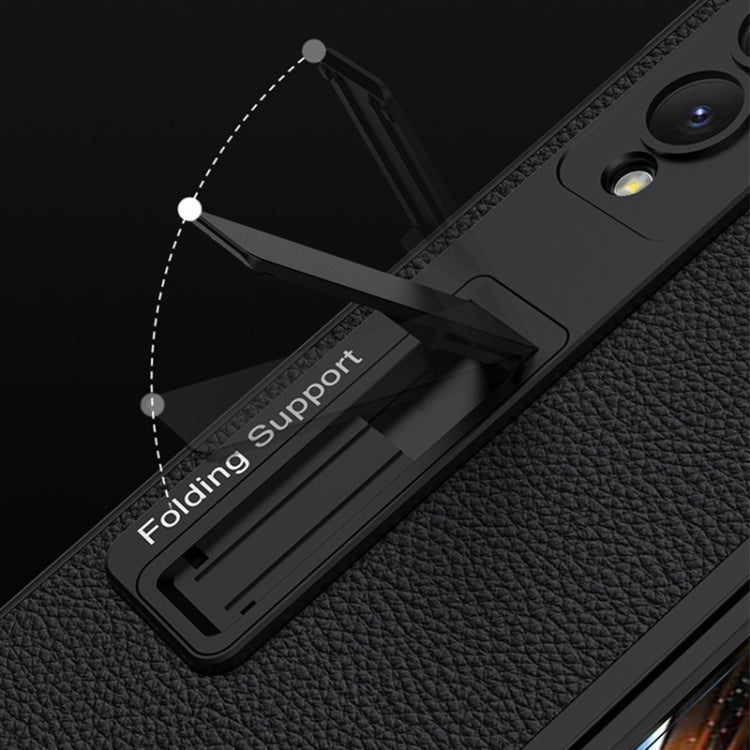 For Samsung Galaxy Z Fold4 GKK Ultra-thin Plain Leather Full Phone Case with Stand(Carbon Fiber Texture)