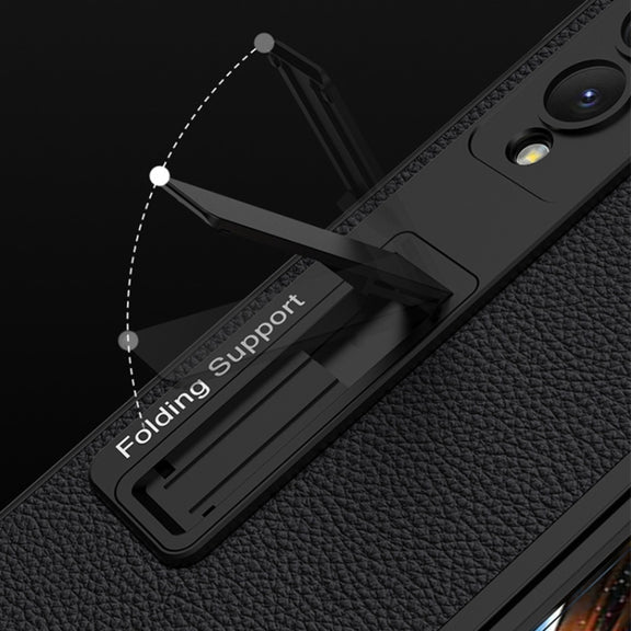 For Samsung Galaxy Z Fold4 GKK Ultra-thin Plain Leather Full Phone Case with Stand(Cross Texture)