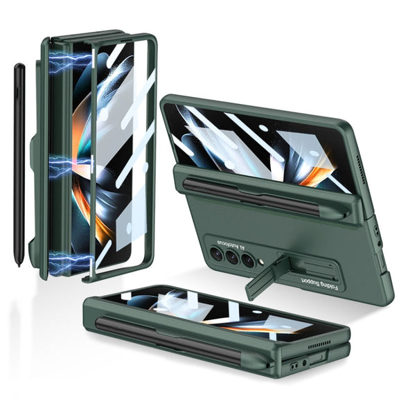 For Samsung Galaxy Z Fold4 GKK Magnetic Hinge Flip Phone Case with Holder & Pen Slot(Night Green)