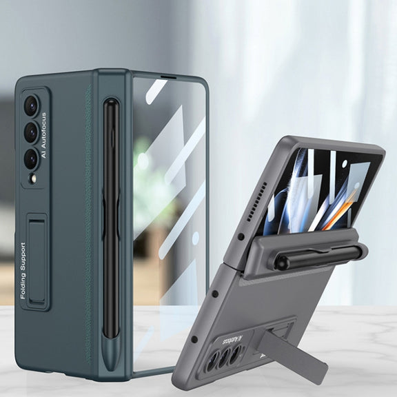 For Samsung Galaxy Z Fold4 GKK Magnetic Hinge Flip Phone Case with Holder & Pen Slot(Silver)