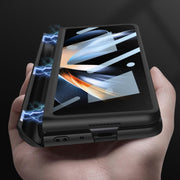 For Samsung Galaxy Z Fold4 GKK Magnetic Hinge Flip Phone Case with Holder & Pen Slot(Gold)
