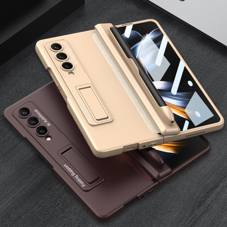 For Samsung Galaxy Z Fold4 GKK Magnetic Hinge Flip Phone Case with Holder & Pen Slot(Wine Red)