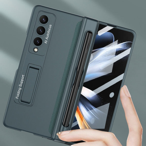 For Samsung Galaxy Z Fold4 GKK Magnetic Hinge Flip Phone Case with Holder & Pen Slot(Wine Red)