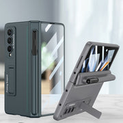 For Samsung Galaxy Z Fold4 GKK Magnetic Hinge Flip Phone Case with Pen Holder & Holder(Wine Red)