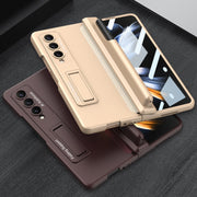 For Samsung Galaxy Z Fold4 GKK Magnetic Hinge Flip Phone Case with Pen Holder & Holder(Wine Red)