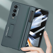 For Samsung Galaxy Z Fold4 GKK Magnetic Hinge Flip Phone Case with Pen Holder & Holder(Champagne Gold)
