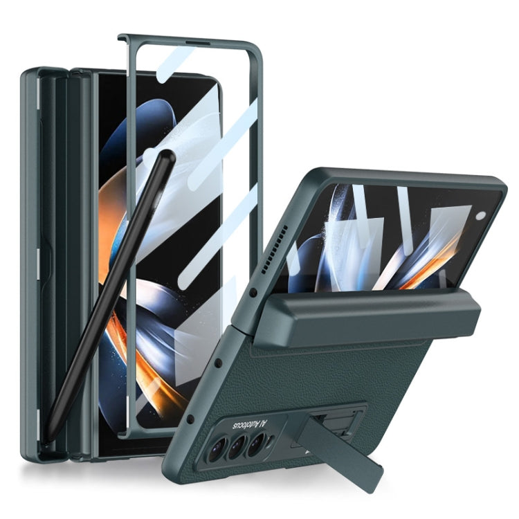 For Samsung Galaxy Z Fold4 GKK Integrated Magnetic Flip Plain Leather Phone Case with Pen Box(Green)