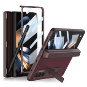 For Samsung Galaxy Z Fold4 GKK Integrated Magnetic Flip Plain Leather Phone Case with Pen Box(Wine Red)