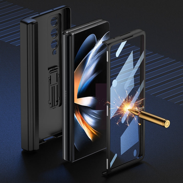 For Samsung Galaxy Z Fold4 GKK Integrated Magnetic Flip Plain Leather Phone Case with Pen Box(Grey)